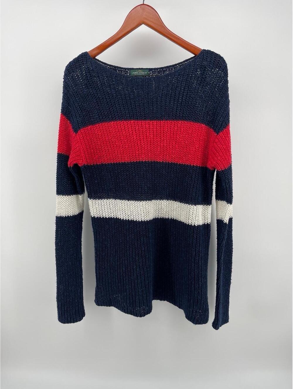 Vintage Lauren Ralph Lauren LRL Knit Sweater Women L Striped Linen Cotton